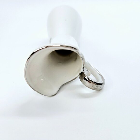 VTG Small Floral Porcelain Pitcher Bud Vase w/ Pink Rose & Silver Foil, Handle - Picture 4 of 6